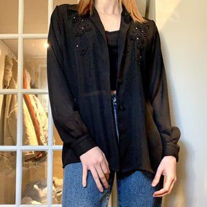 Vintage 1990s Beaded Black Sheer Blouse